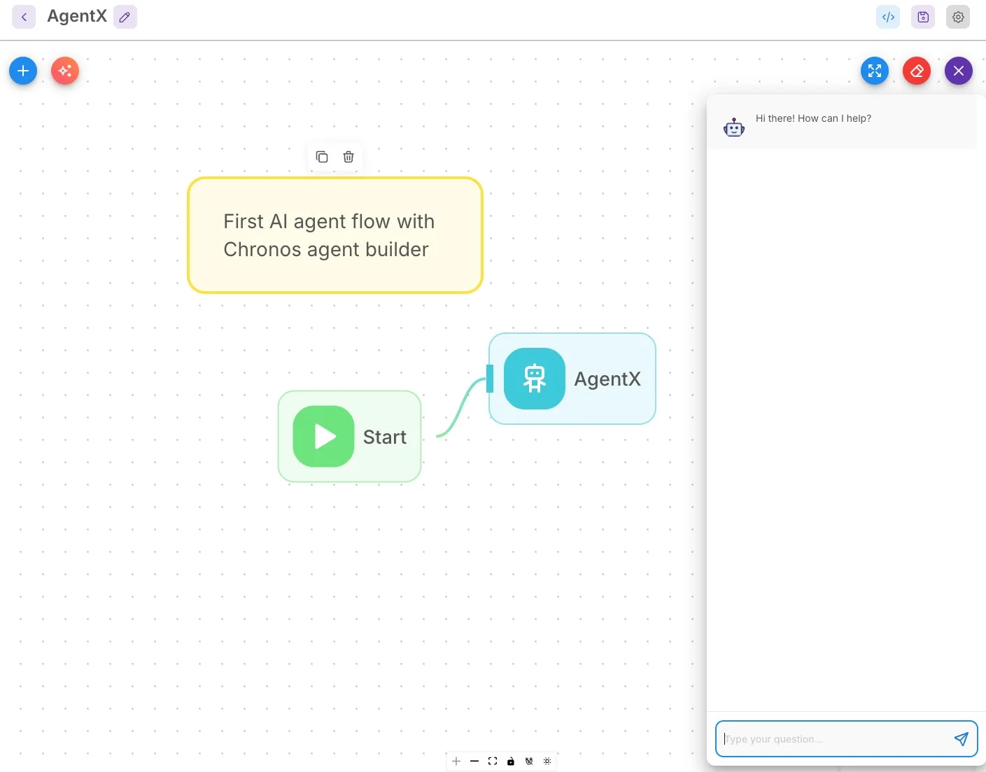 Two-node Chronos agentflow on the visual canvas